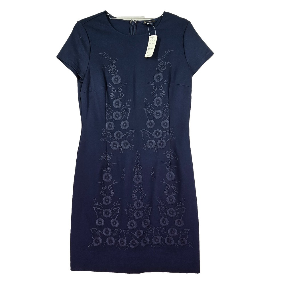 Brooks Brothers Embroidered Sheath Dress Womens 6 Navy Blue NWT Tonal Floral‎